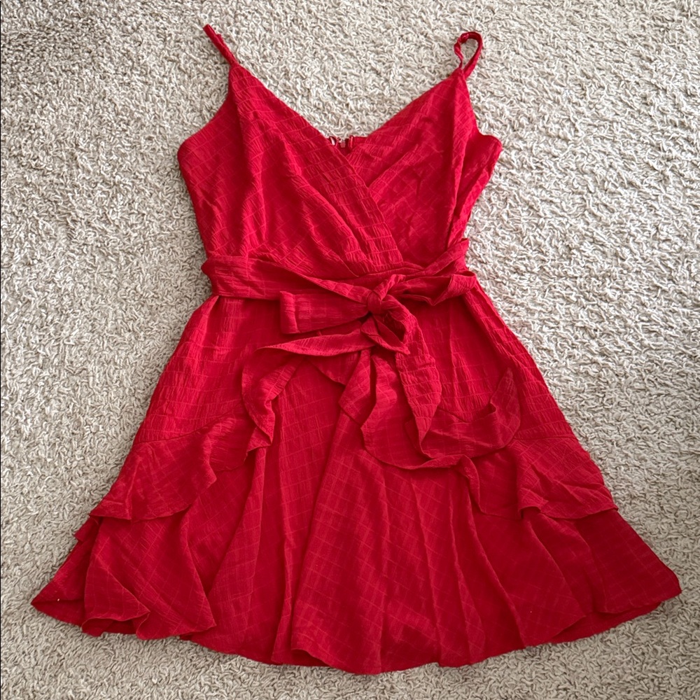 Trixxi Red Wrap Mini Dress with Tie Waist